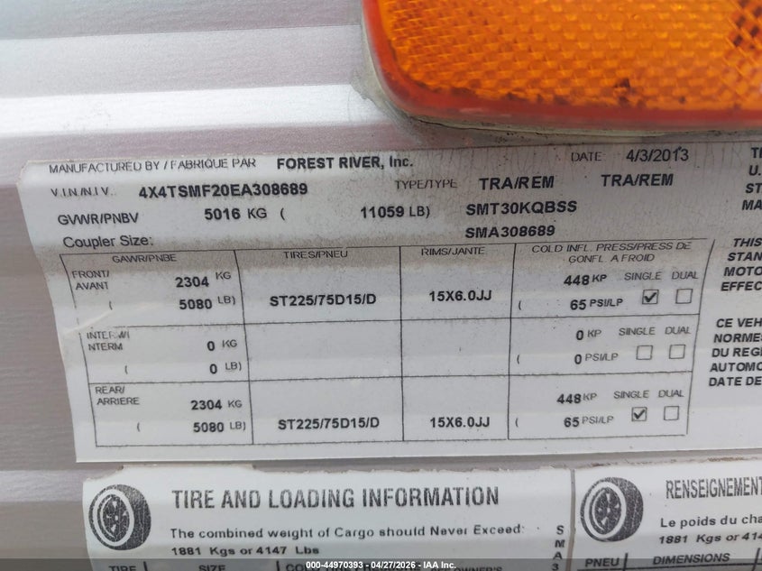 2014 OTHER FOREST RIVER SALEM TRAILER N/A
