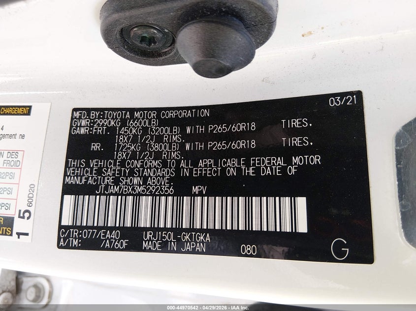 2021 Lexus Gx 460 Premium VIN: JTJAM7BX3M5292356 Lot: 44970542