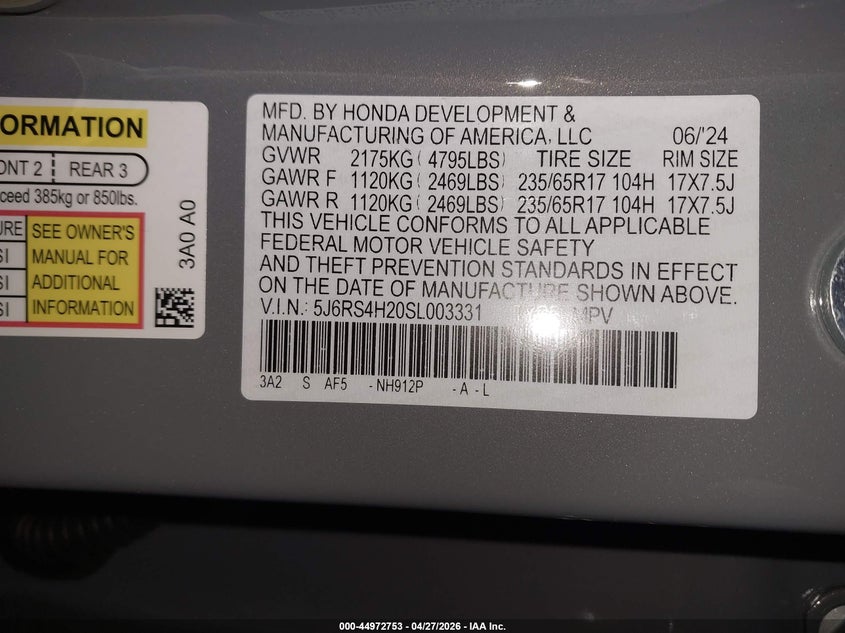 2025 HONDA CR-V SPORT UTILITY VEHICLE 1.5L I-4 DI, DOHC, VVT, TURBO, 190HP