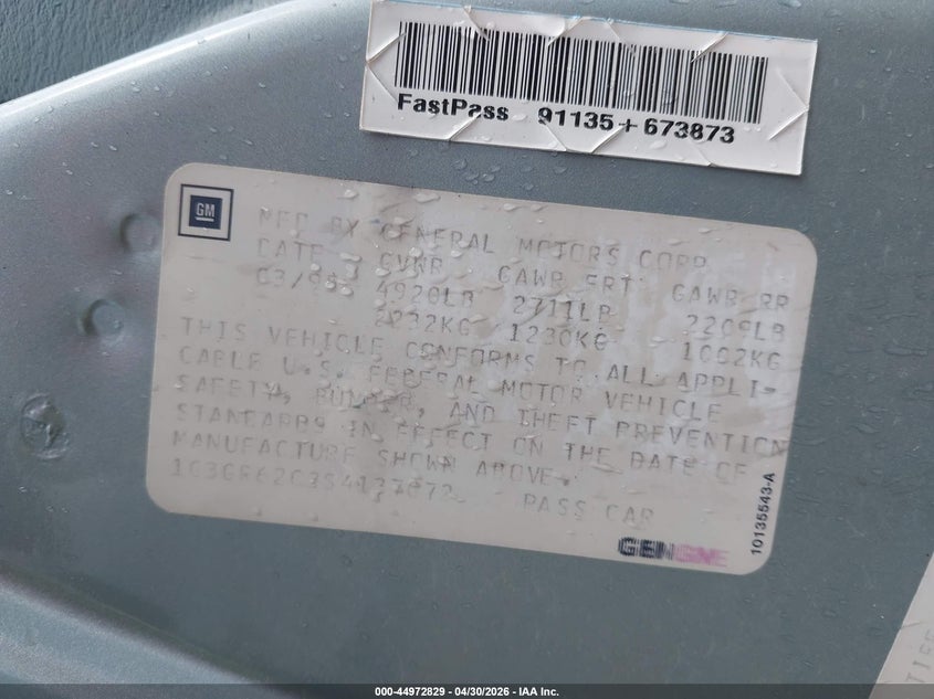 1995 Oldsmobile Aurora VIN: 1G3GR62C3S4137072 Lot: 44972829