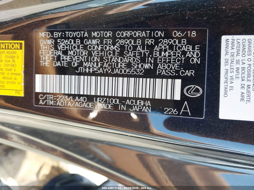 2018 Lexus Lc 500 VIN: JTHHP5AY9JA005532 Lot: 44973143