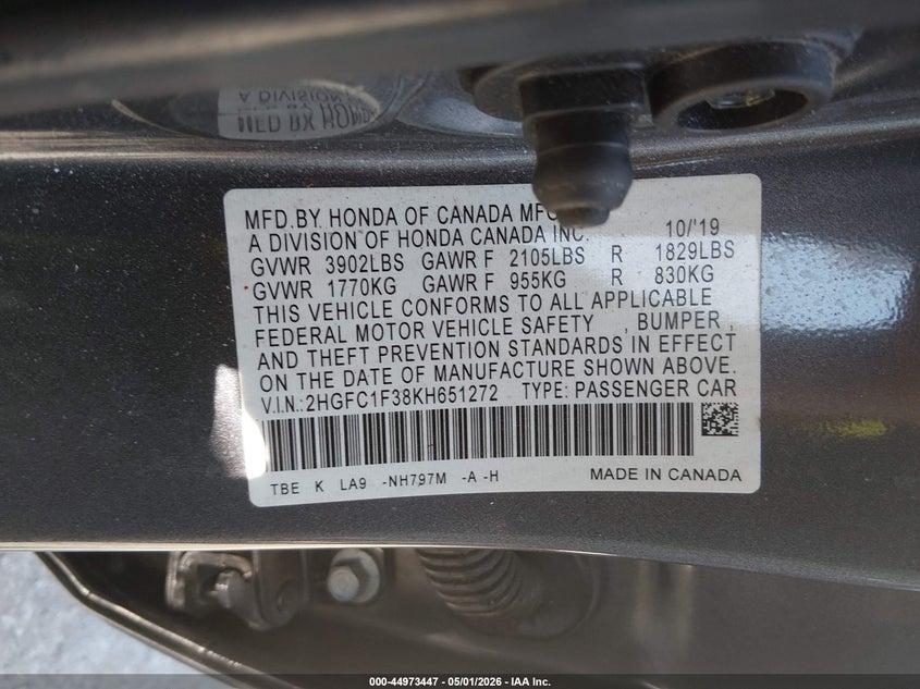 2019 HONDA CIVIC SEDAN 1.5L I-4 DI, DOHC, VVT, TURBO, 174HP