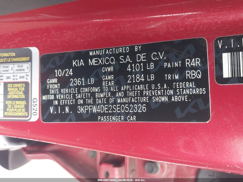 2025 KIA K4 SEDAN 2.0L I-4 DOHC, VVT, 147HP