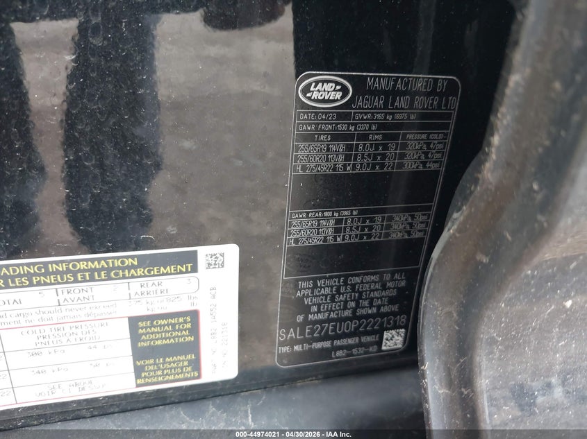 2023 Land Rover Defender 110 X-Dynamic Se VIN: SALE27EU0P2221318 Lot: 44974021