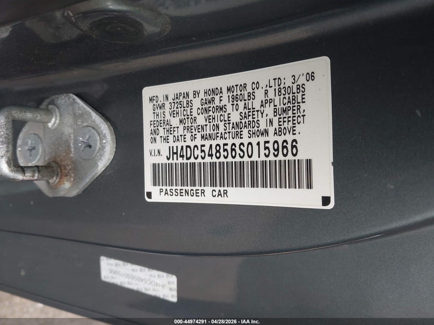 2006 Acura Rsx VIN: JH4DC54856S015966 Lot: 44974291