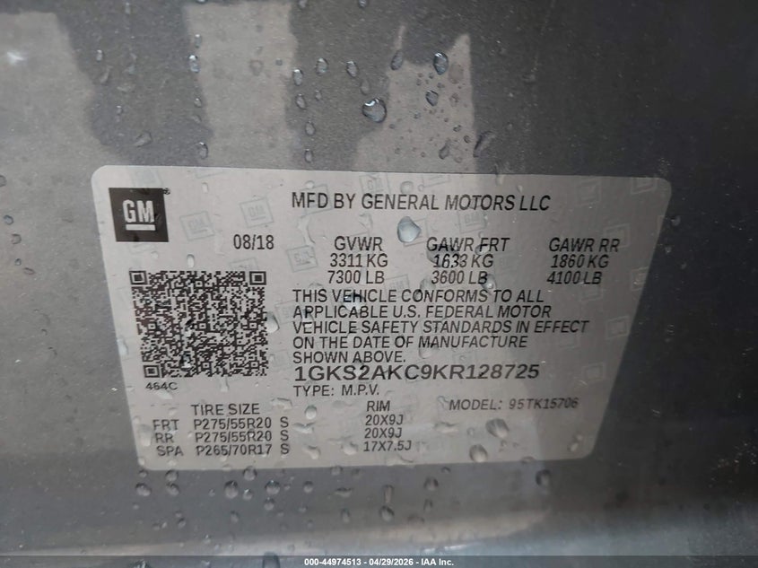 GMC YUKON 2019 VIN 1GKS2AKC9KR128725