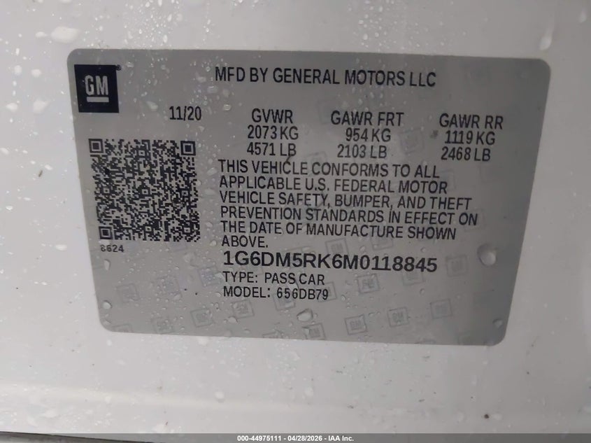 2021 Cadillac Ct5 Luxury VIN: 1G6DM5RK6M0118845 Lot: 44975111