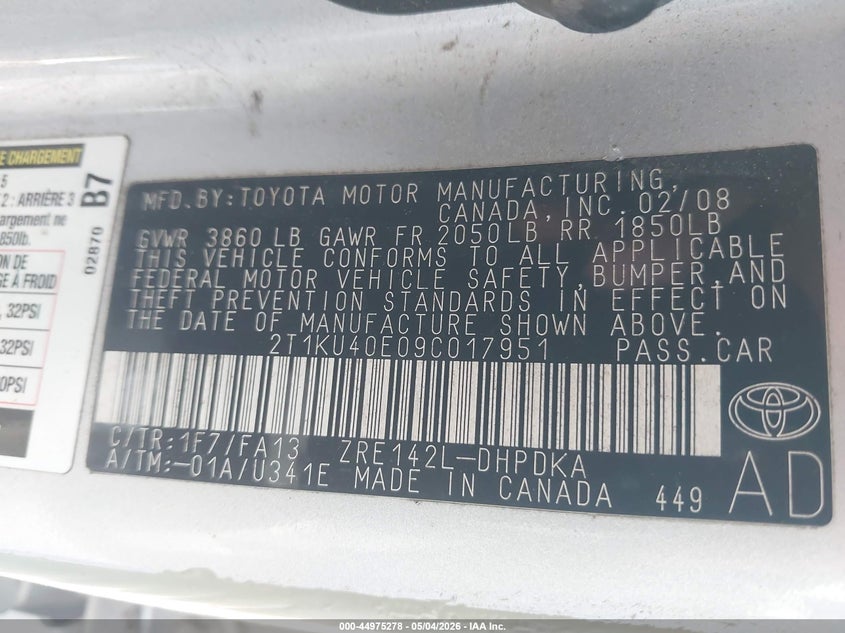 2009 Toyota Matrix VIN: 2T1KU40E09C017951 Lot: 44975278