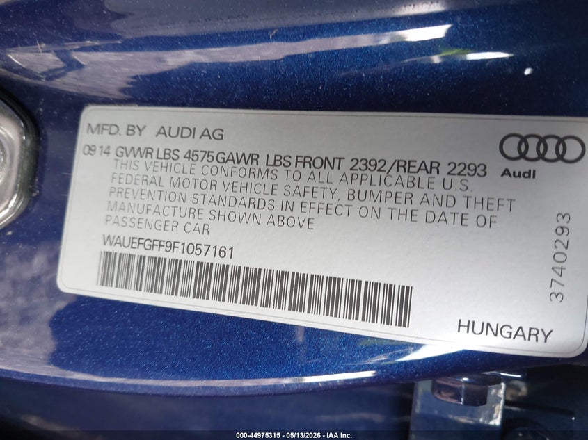 2015 Audi A3 2.0T Premium VIN: WAUEFGFF9F1057161 Lot: 44975315
