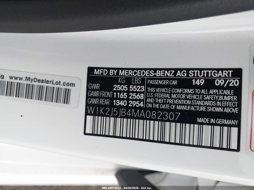 2021 Mercedes-Benz Cls 450 VIN: W1K2J5JB4MA082307 Lot: 44975332
