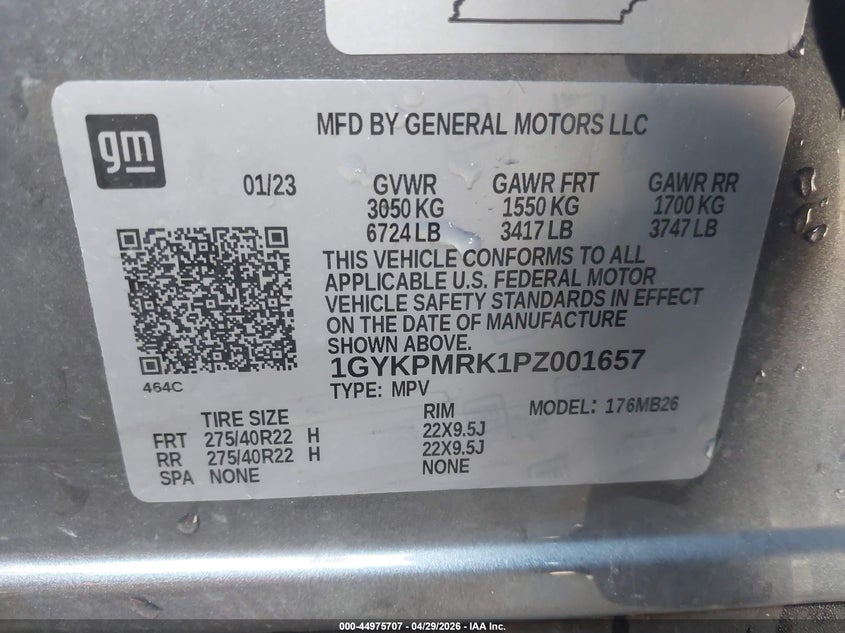2023 Cadillac Lyriq Rwd Luxury VIN: 1GYKPMRK1PZ001657 Lot: 44975707