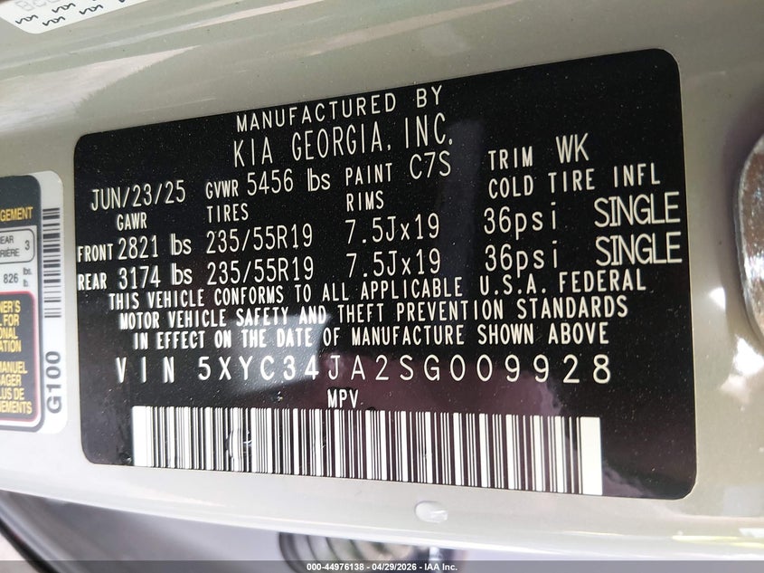 2025 Kia Ev6 Wind Rwd VIN: 5XYC34JA2SG009928 Lot: 44976138