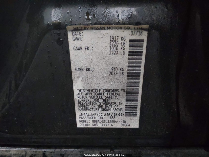 VIN 1N4AL3AP2JC297030 2018 NISSAN ALTIMA 2.5 S