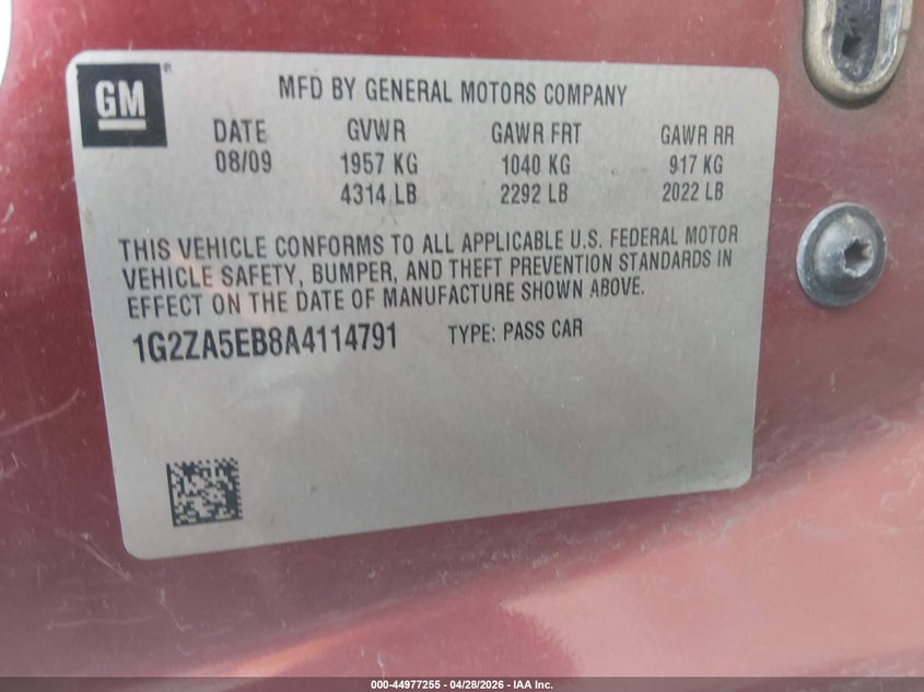 2010 Pontiac G6 VIN: 1G2ZA5EB8A4114791 Lot: 44977255