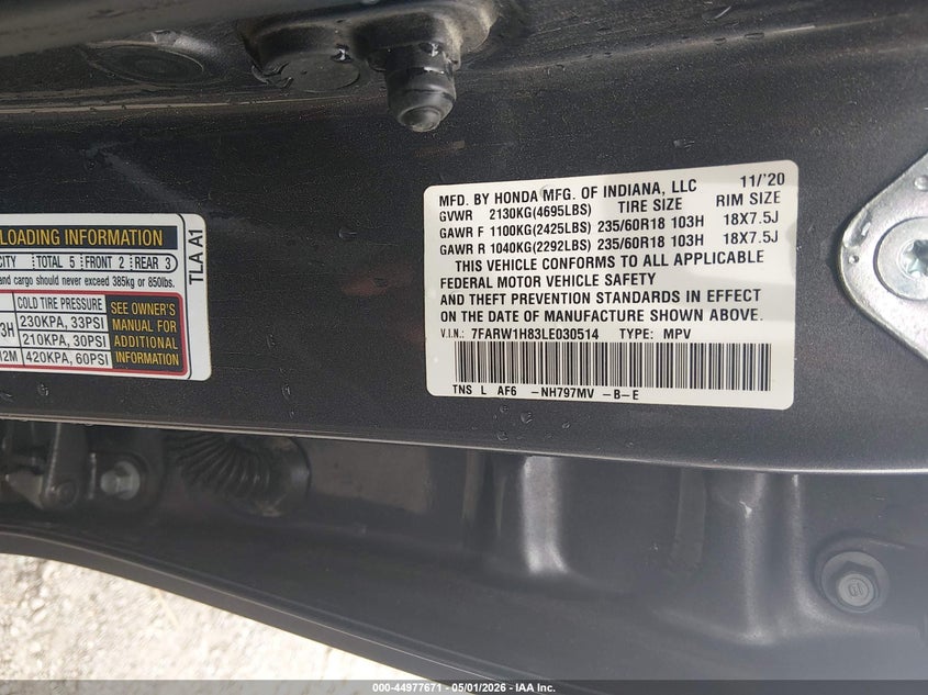 VIN 7FARW1H83LE030514 2020 HONDA CR-V 2WD EX-L