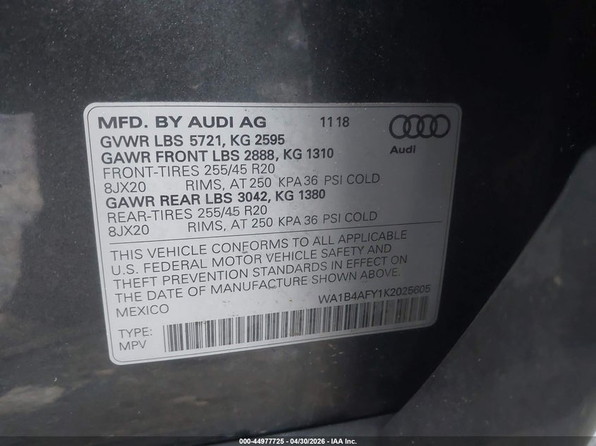 2019 Audi Sq5 3.0T Premium VIN: WA1B4AFY1K2025605 Lot: 44977725