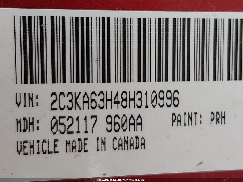 2008 Chrysler 300C Hemi VIN: 2C3KA63H48H310996 Lot: 44978514