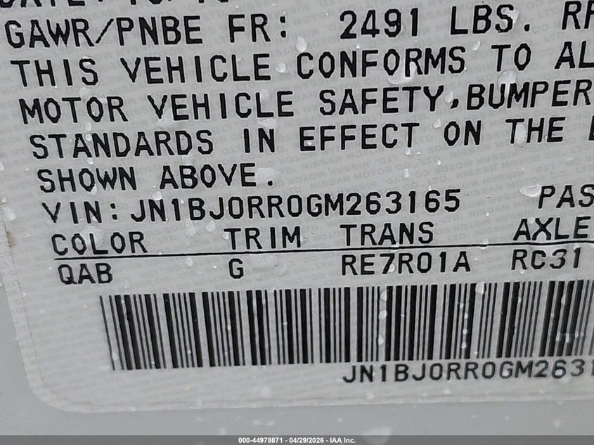 2016 Infiniti Qx50 VIN: JN1BJ0RR0GM263165 Lot: 44978871