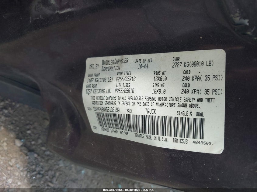 2005 DODGE DAKOTA TRUCK 4.7L V-8 230HP