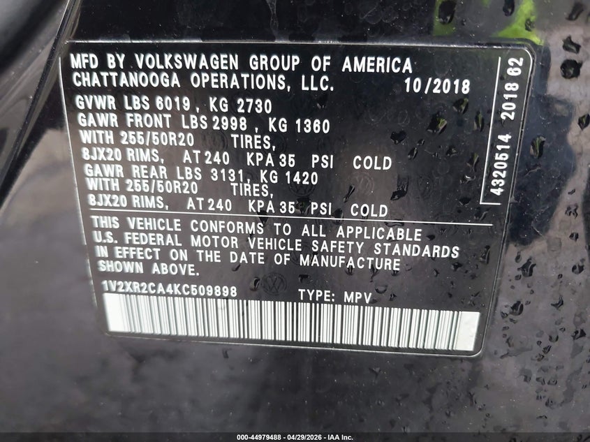 2019 VOLKSWAGEN ATLAS 3.6L V6 SE W/TECHNOLOGY R-LINE — Photo 9