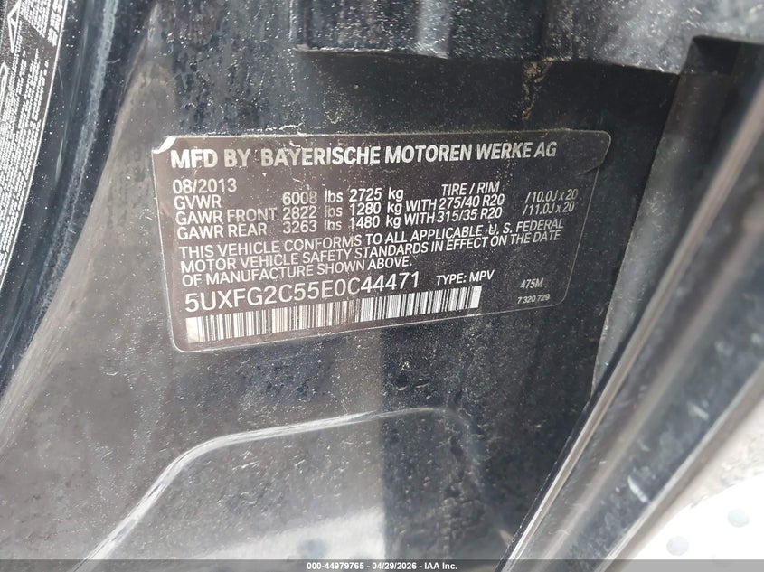 2014 BMW X6 xDrive35I VIN: 5UXFG2C55E0C44471 Lot: 44979765
