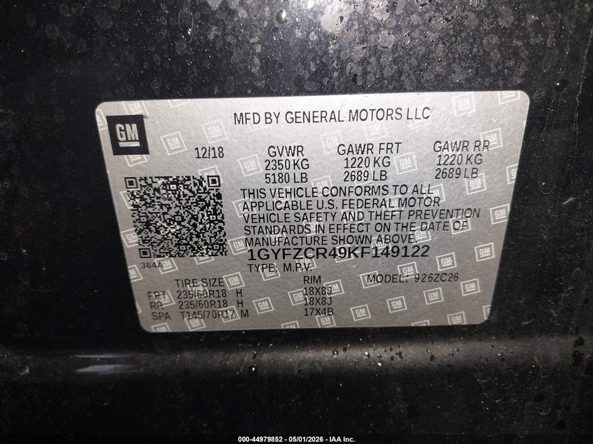 2019 Cadillac Xt4 Premium Luxury VIN: 1GYFZCR49KF149122 Lot: 44979852