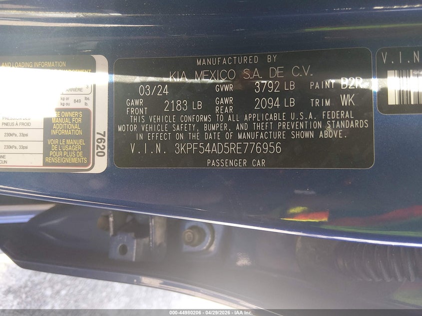 VIN 3KPF54AD5RE776956 2024 KIA FORTE GT-LINE