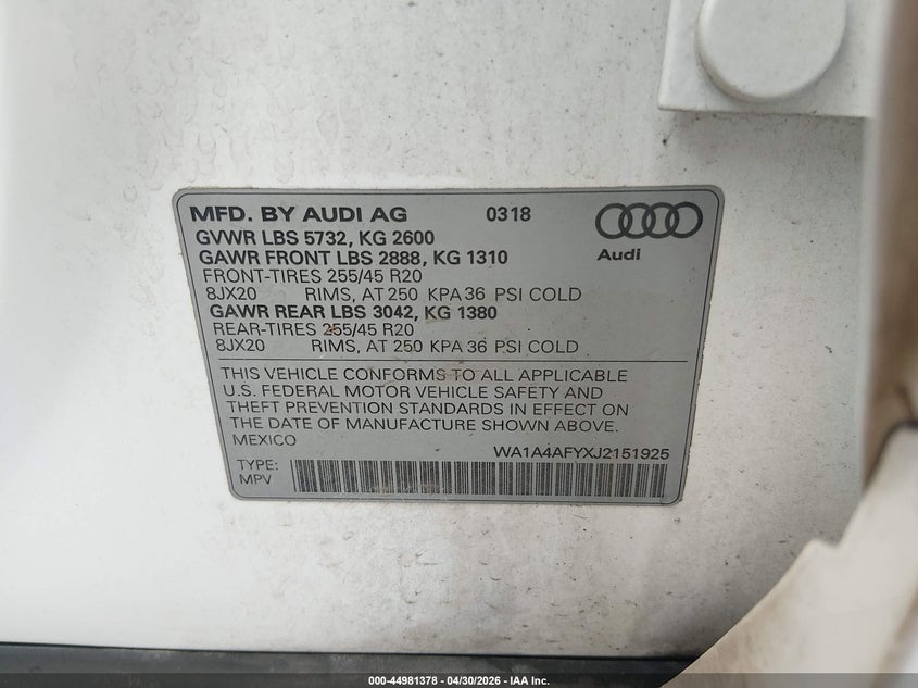 2018 Audi Sq5 3.0T Premium Plus VIN: WA1A4AFYXJ2151925 Lot: 44981378