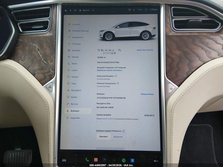 2017 Tesla Model X 100D/75D/90D VIN: 5YJXCBE27HF071169 Lot: 44982997