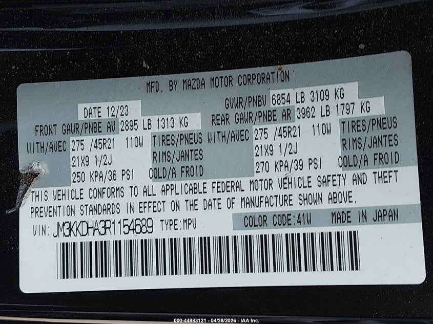 2024 Mazda Cx-90 Phev Premium VIN: JM3KKDHA3R1154689 Lot: 44983121