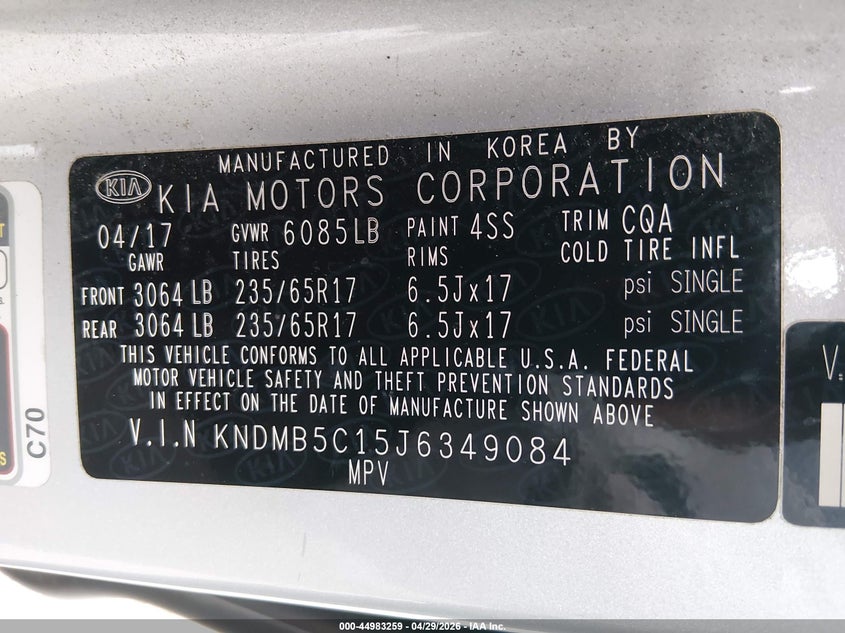 2018 Kia Sedona Lx VIN: KNDMB5C15J6349084 Lot: 44983259