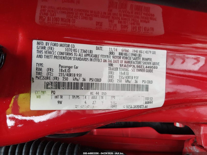 2014 Ford Focus St VIN: 1FADP3L98EL449589 Lot: 44983356