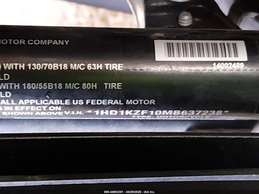 2021 Harley-Davidson Fltrk VIN: 1HD1KZF10MB637238 Lot: 44983381