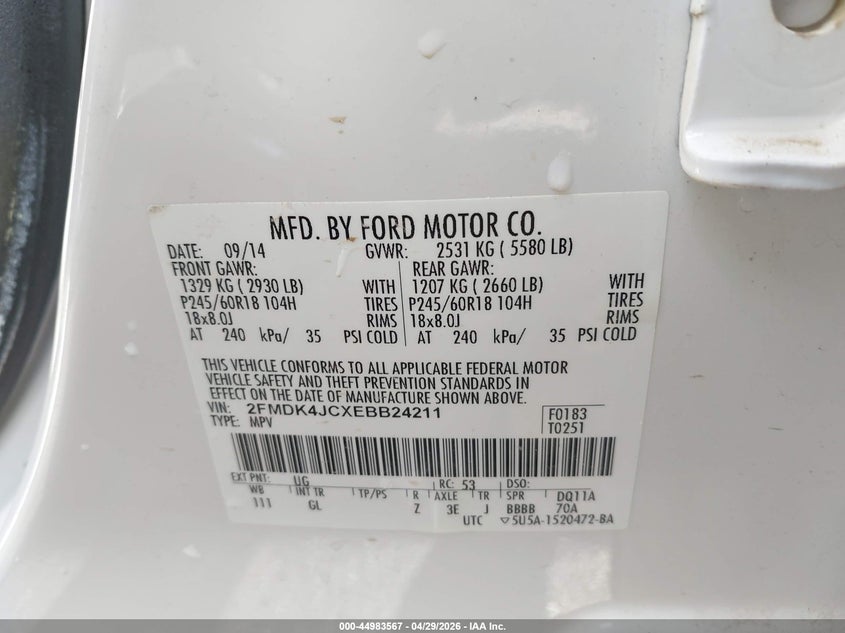 2014 FORD EDGE SPORT UTILITY VEHICLE 3.5L V-6 DOHC, VVT, 285HP