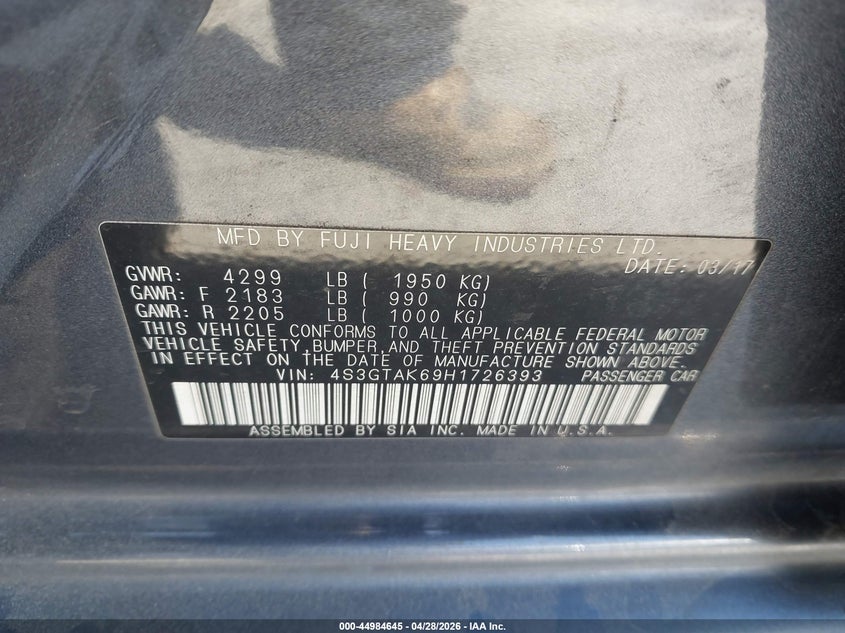 2017 SUBARU IMPREZA HATCHBACK 2.0L H-4 DI, DOHC, VVT, 152HP