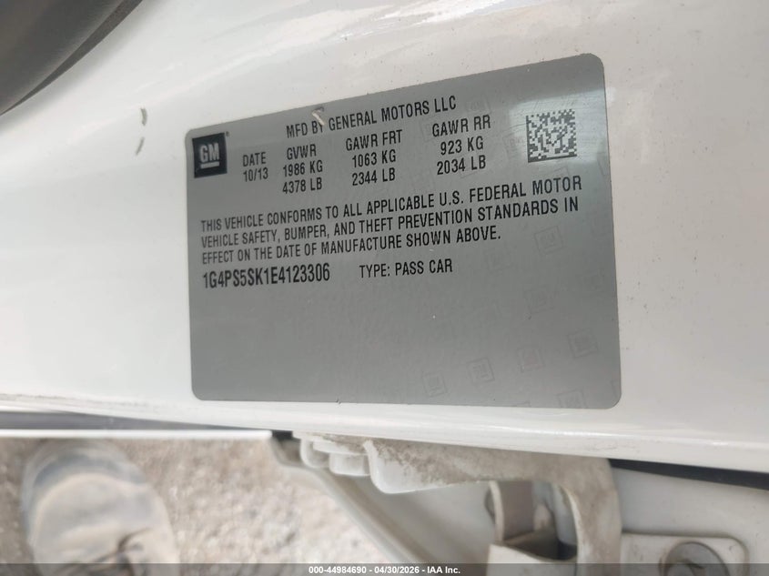 2014 Buick Verano Leather Group VIN: 1G4PS5SK1E4123306 Lot: 44984690