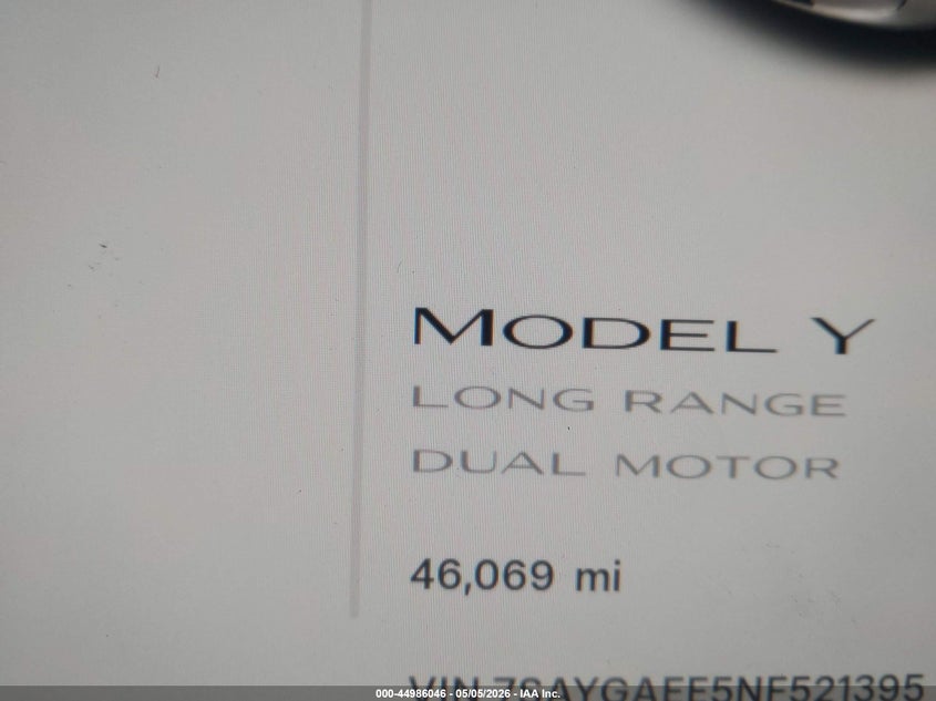 2022 TESLA MODEL Y ELECTRIC(VIN: 7SAYGAEE5NF521395
