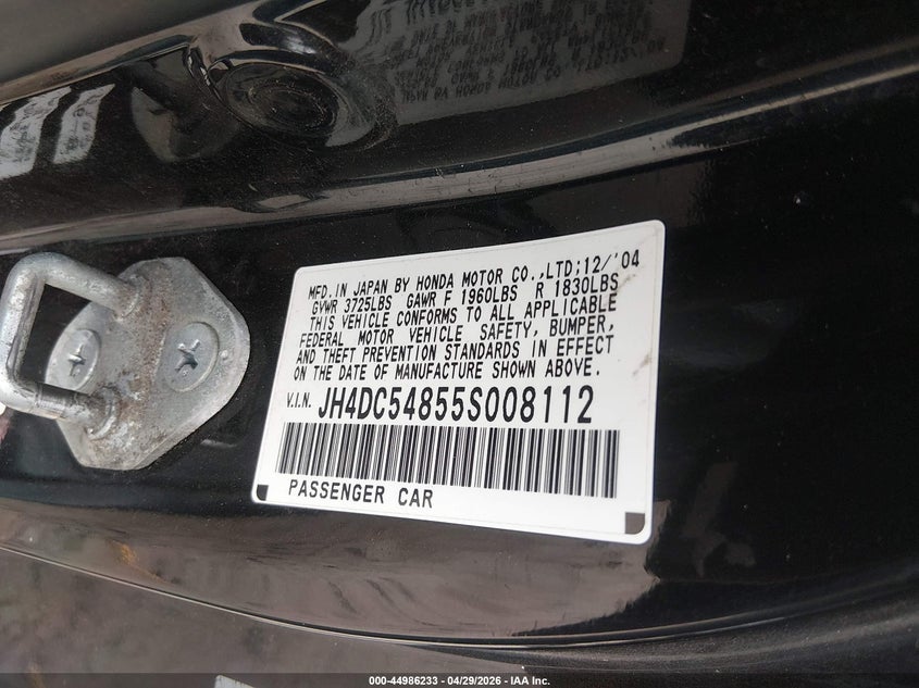 2005 Acura Rsx VIN: JH4DC54855S008112 Lot: 44986233