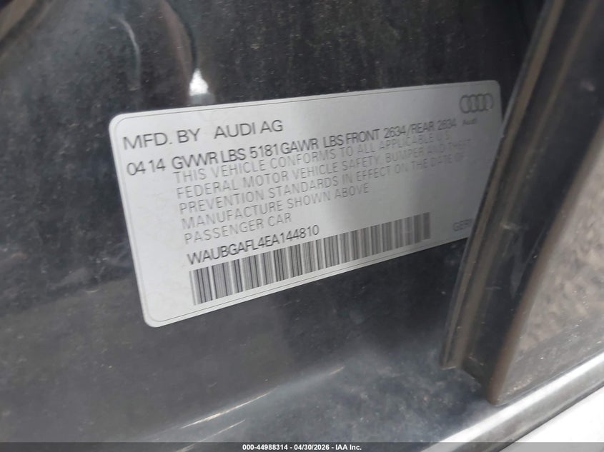 2014 Audi S4 3.0T Premium Plus VIN: WAUBGAFL4EA144810 Lot: 44988314