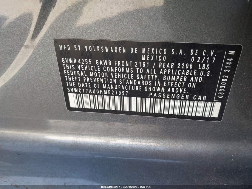 2017 Volkswagen Golf Sportwagen Tsi S/Tsi Se/Tsi Sel VIN: 3VWC17AU0HM527997 Lot: 44989287
