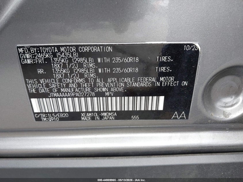 2023 Toyota Bz4X Xle VIN: JTMAAAAA9PA027278 Lot: 44989965