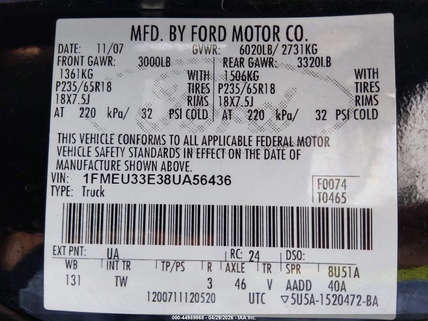 2008 Ford Explorer Sport Trac Limited VIN: 1FMEU33E38UA56436 Lot: 44989968
