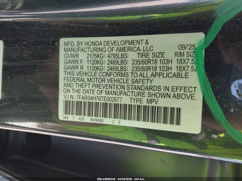 VIN 7FARS4H76TE002677 2026 HONDA CR-V EX-L AWD