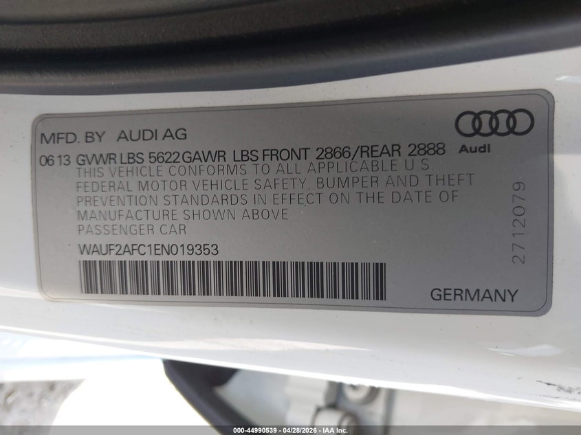 2014 Audi S6 4.0T Prestige VIN: WAUF2AFC1EN019353 Lot: 44990539