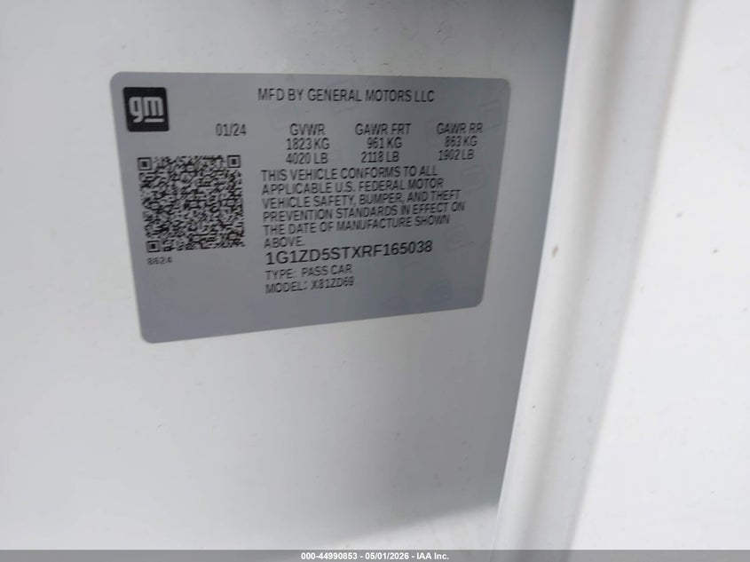 VIN 1G1ZD5STXRF165038 2024 CHEVROLET MALIBU FWD 1LT