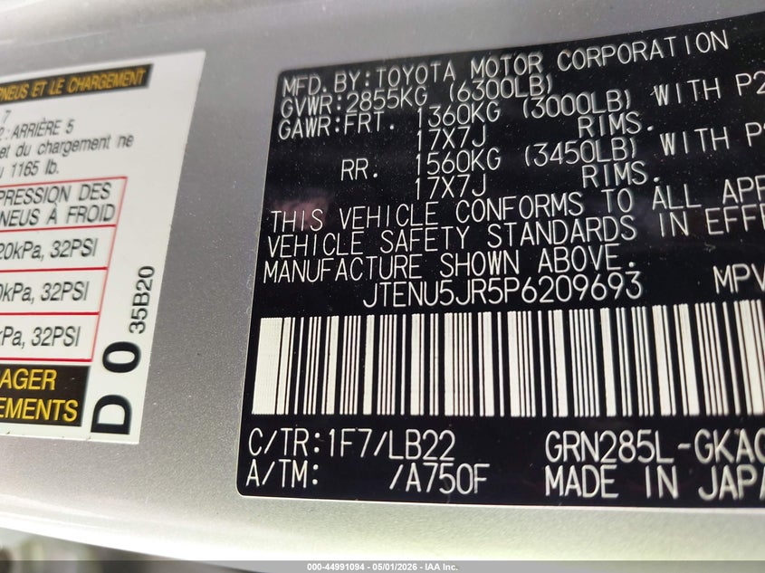 2023 TOYOTA 4RUNNER 4.0L V-6 DOHC, VVT, (VIN: JTENU5JR5P6209693