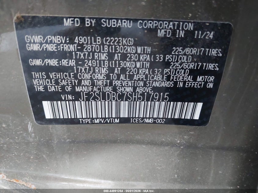 2025 SUBARU FORESTER 2.5L H-4 DI, DOHC, V(VIN: JF2SLDBC7SH517915