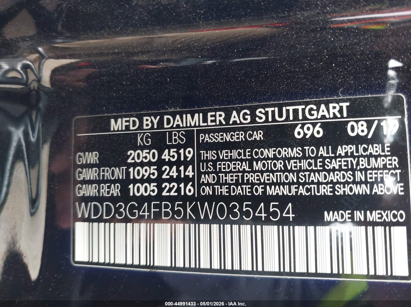 2019 Mercedes-Benz A 220 4Matic VIN: WDD3G4FB5KW035454 Lot: 44991433