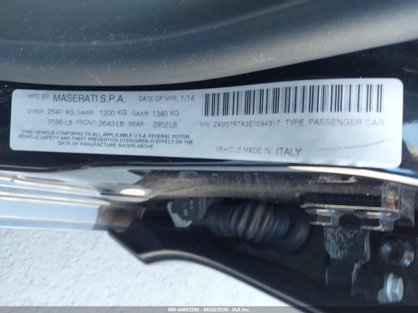 2014 Maserati Ghibli S Q4 VIN: ZAM57RTA3E1094317 Lot: 44992280
