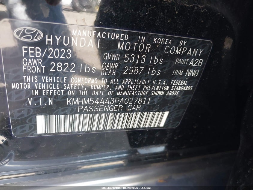 2023 Hyundai Ioniq 6 Limited VIN: KMHM54AA3PA027811 Lot: 44992405